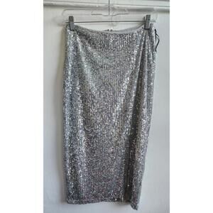 Halogen Skirt XS Silver Sequin Pencil Party Holiday Sparkle Lined Zip Stargirl